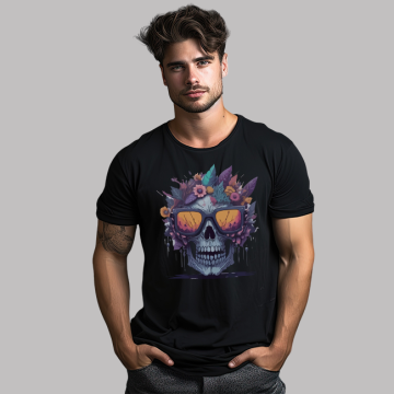 Man's T-Shirt - Skull-colorful flora
