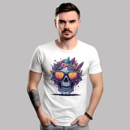 Man's T-Shirt - Skull-colorful flora